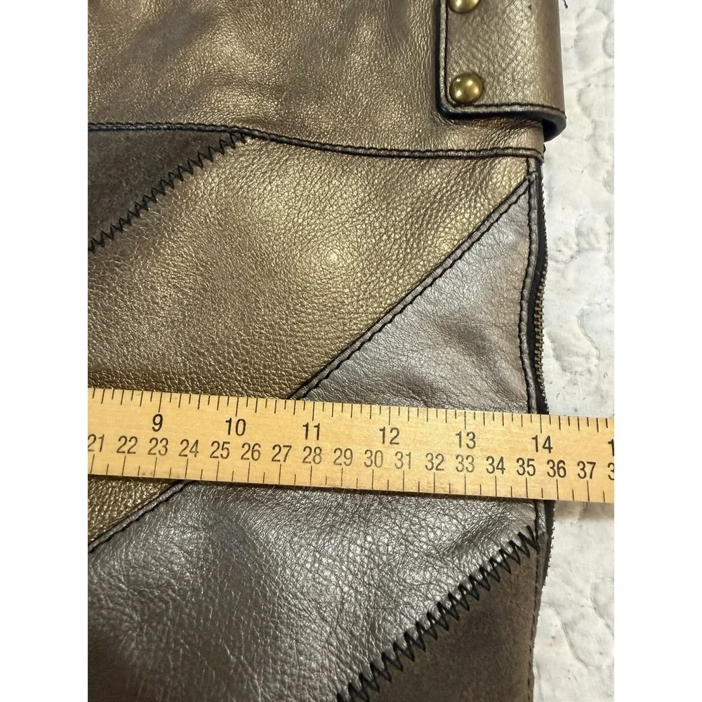 Fossil Handbag Patchwork Bronze Brown Suede Silver‎ Leather Shoulder Handbag